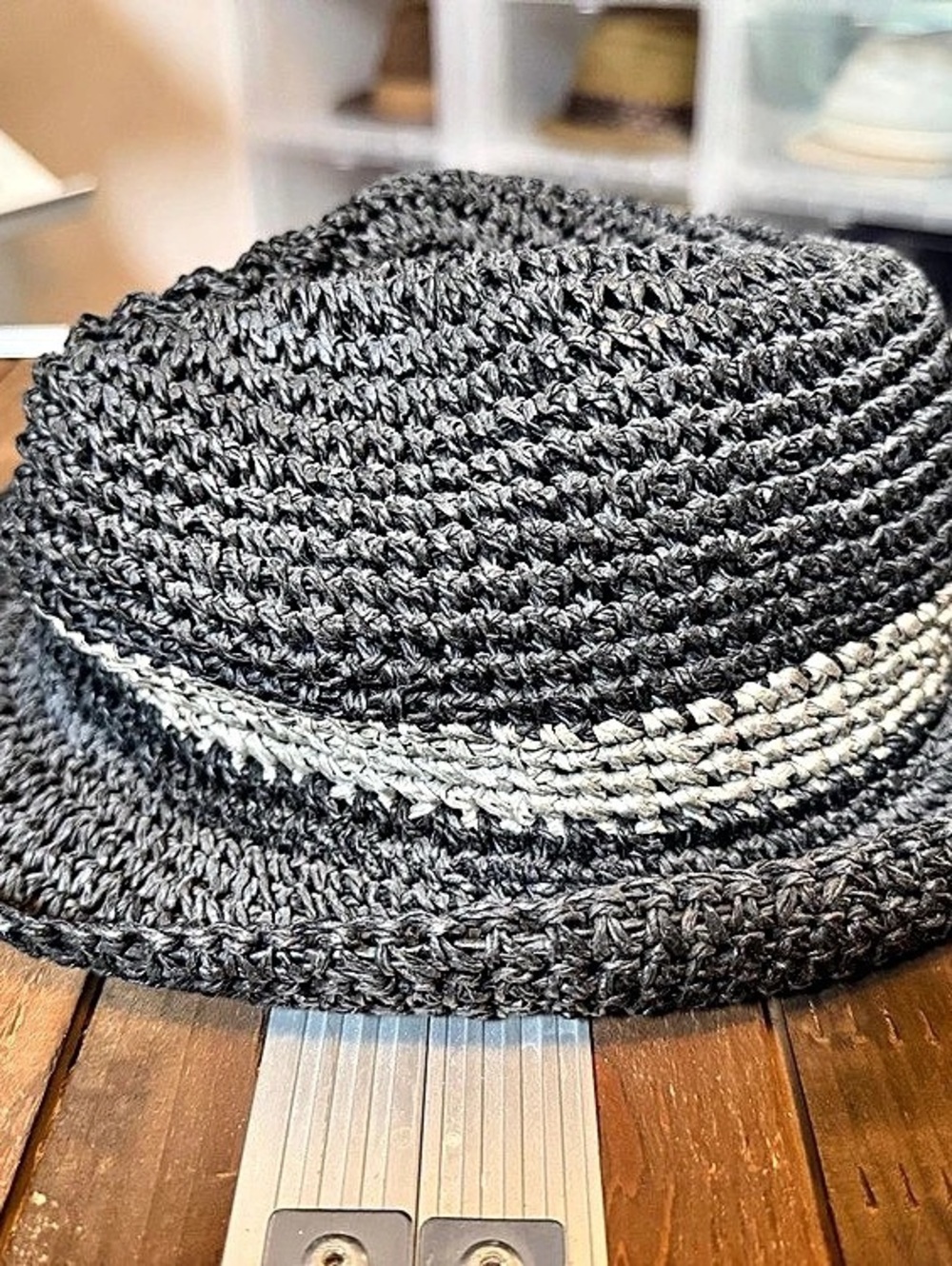 Levi’s Black Woven Paper Fedora Hat Gray Stripe S/M